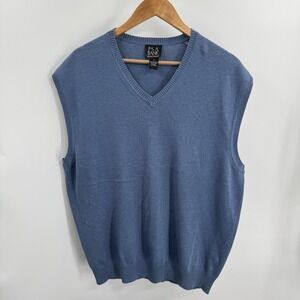 Jos A Bank Sweater Vest Mens XL Blue Pima Cotton V‎ Neck Pullover Grandpa Preppy